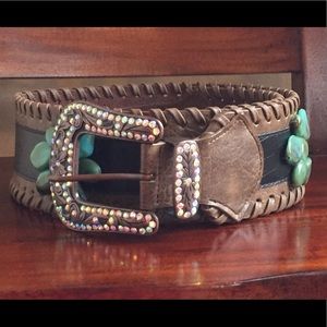 Beautiful 100% Leather Belt with Jewels and Gems